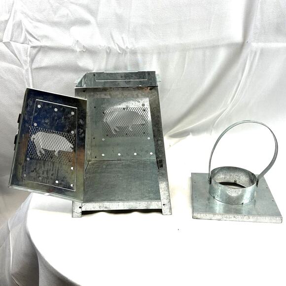 PIG Lantern aluminum candle light with lid 6 x 6 x 9" cut outs of wire with pigs - Picture 1 of 10